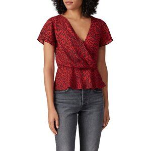 Fame & Partners The Laura Red White Printed Short Sleeve Top Women's Size 0